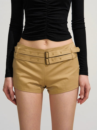 Slim-Fit Double-Breasted Trench Blazer &amp; Low-Waist Shorts Set