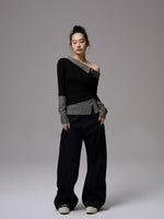 Double Waistband Raw Denim Wide-Leg Jeans