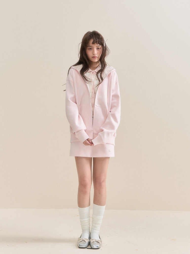 Pink Checkered Little Angel Hoodie & Skirt Set