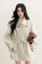 White Stand Collar Wool Coat
