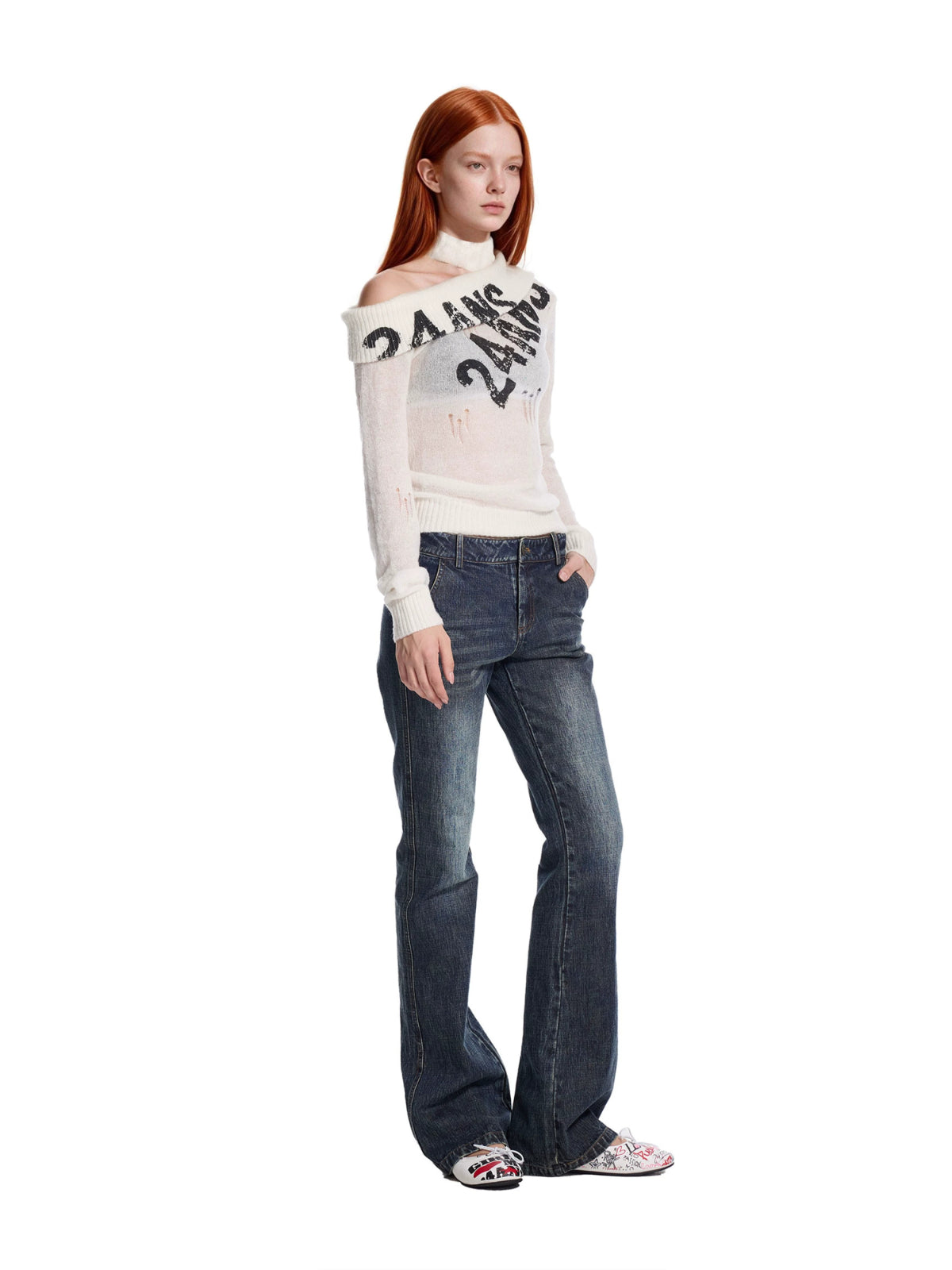 Chain Rivet Flared Denim Jeans