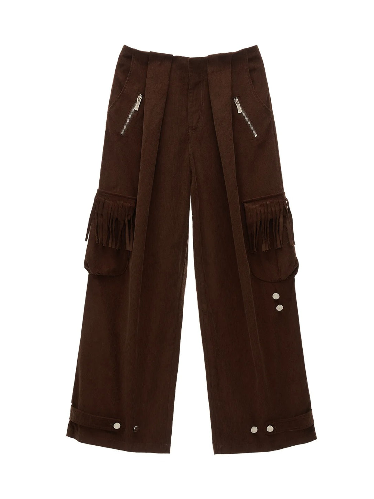 Fringed Corduroy Straight-Leg Pants
