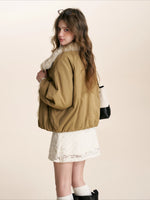 Khaki Shearling Collar Parka Jacket