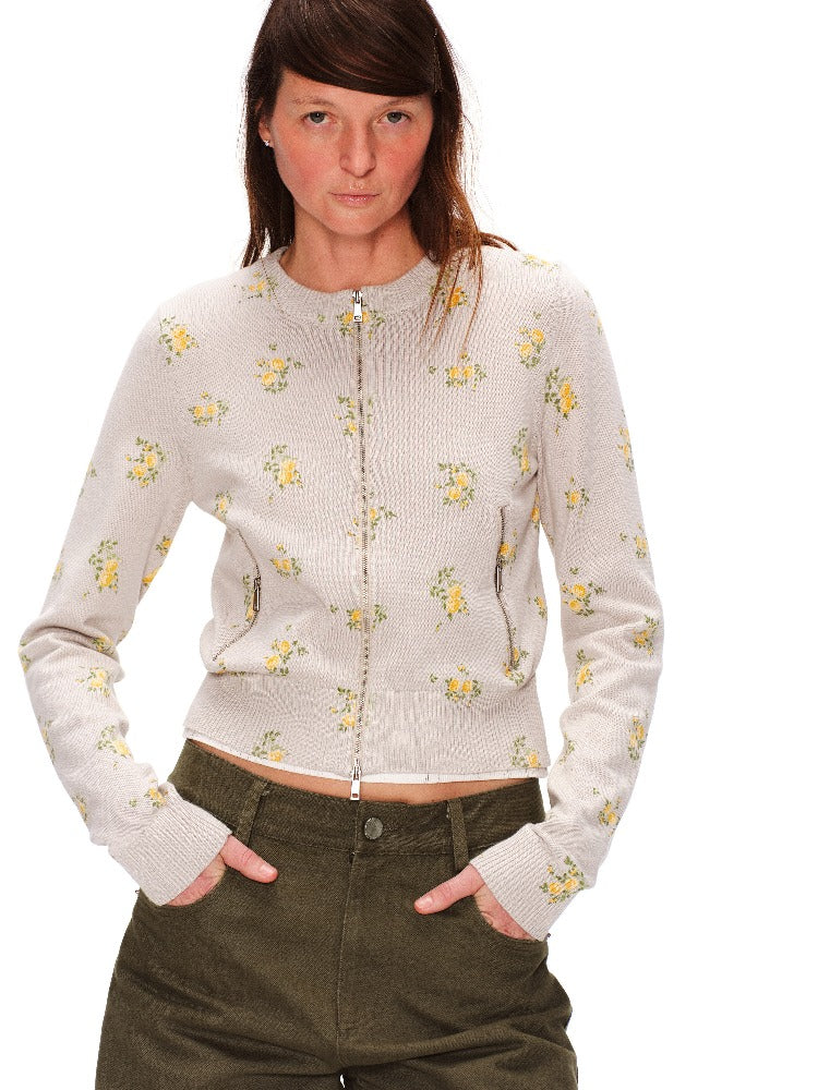 Floral Zip Knit Cardigan