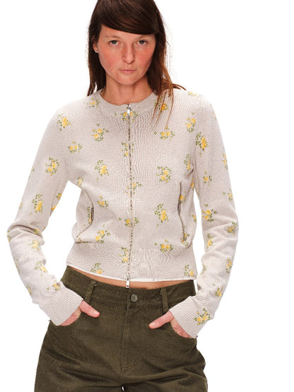Floral Zip Knit Cardigan