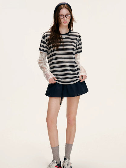 Linen Stripe Lace Top
