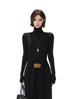 Turtleneck Tie Waist Knitted Maxi Dress