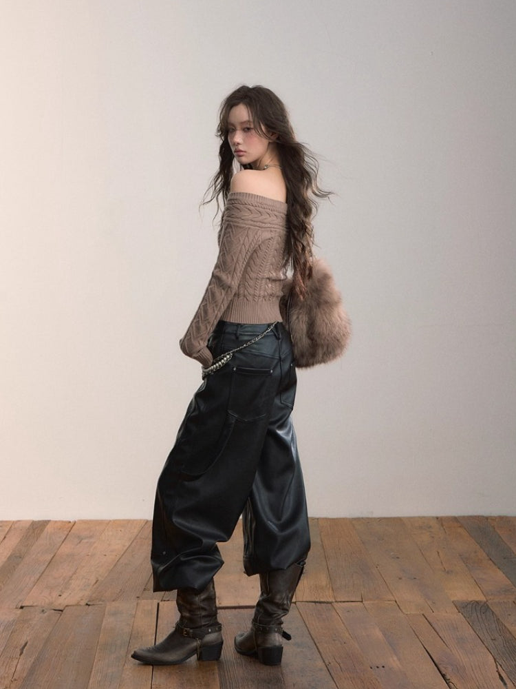 Strap &amp; Stud Detail PU Leather Pants