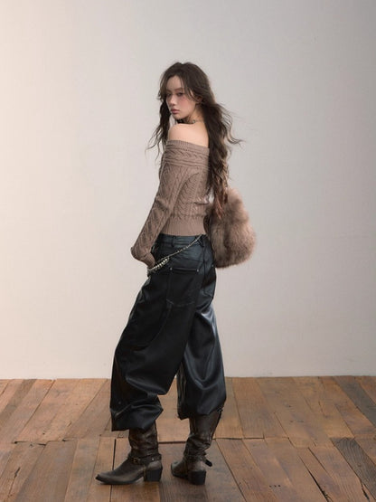 Strap &amp; Stud Detail PU Leather Pants