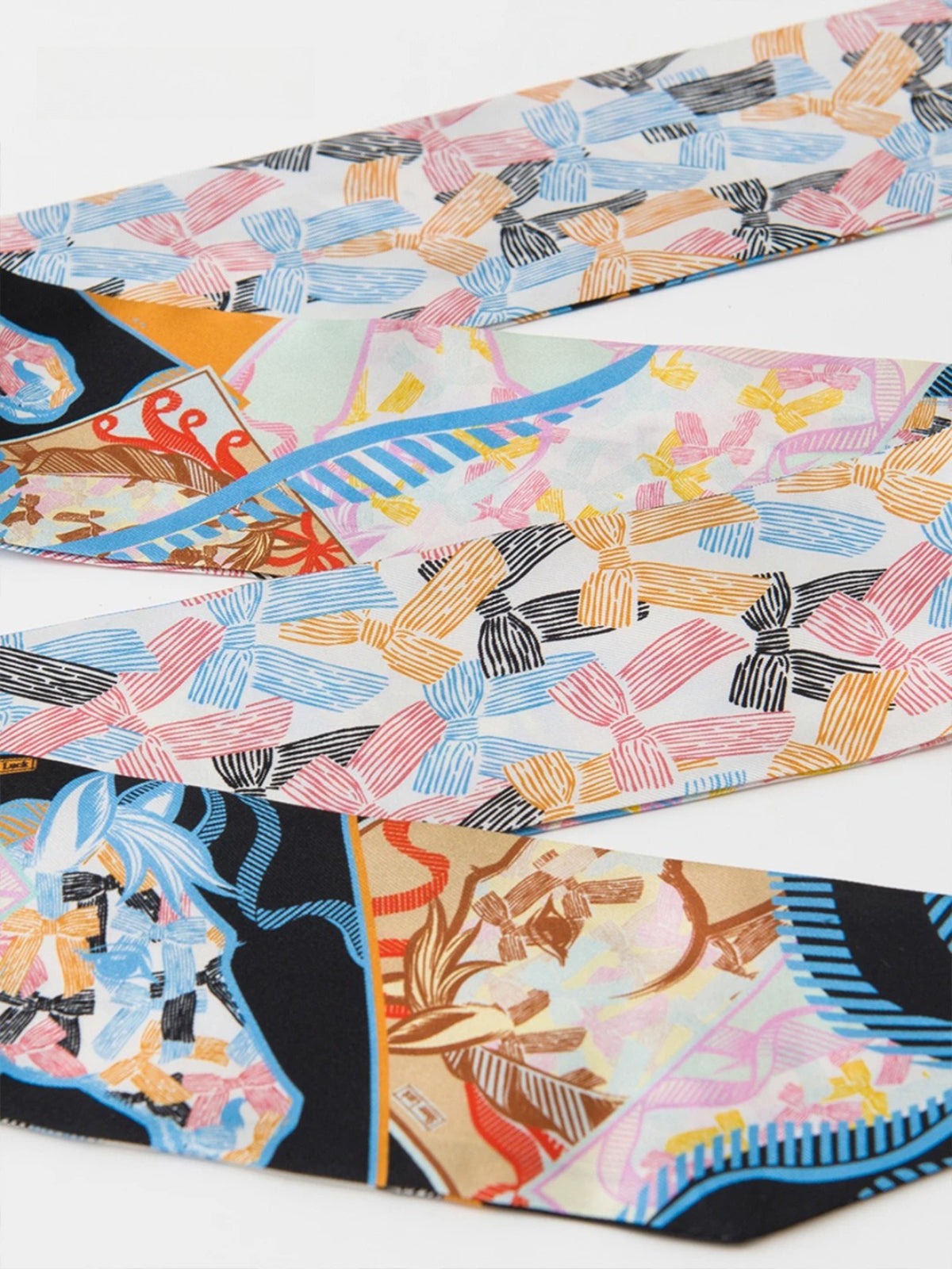 Vintage Double Print Silk Ribbon Scarf