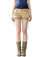 Khaki Lace Trim Balloon Shorts