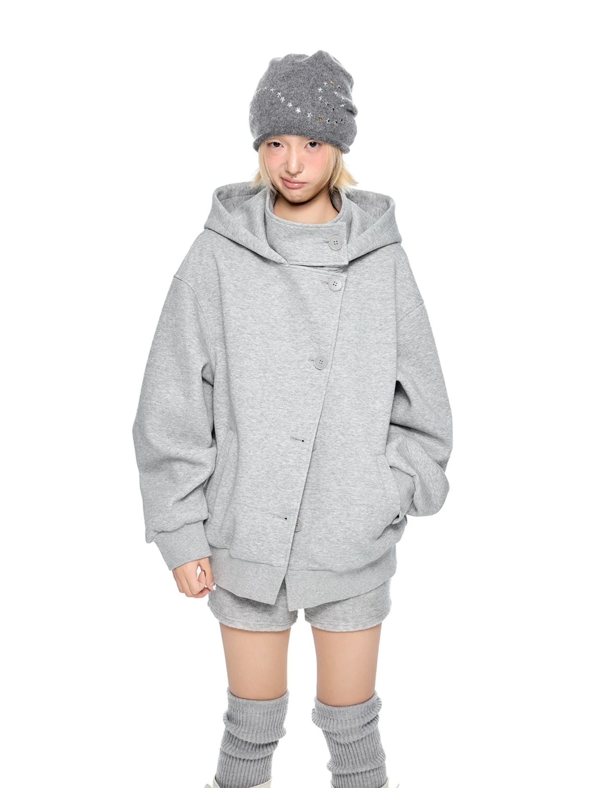 Academy Button Cropped Hoodie