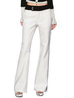 White Sequin-Trim Micro-Flare Pants