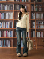 Fawn Fur Collar Ribbed Knit Cardigan