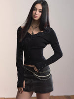 3D Floral Ribbed Waist-Fit T-shirt