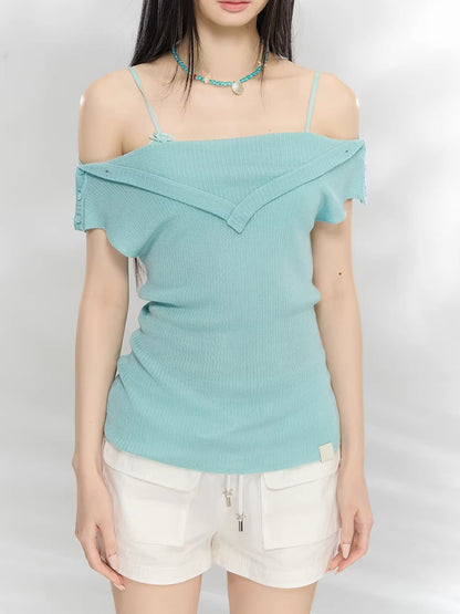 Layered Collar Off-Shoulder Knit Top