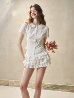 Embroidered Lace Waist Shirt & Skirt Set