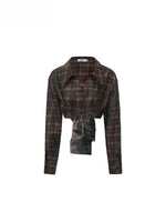 Distressed Plaid Bow Sleeve Shirt