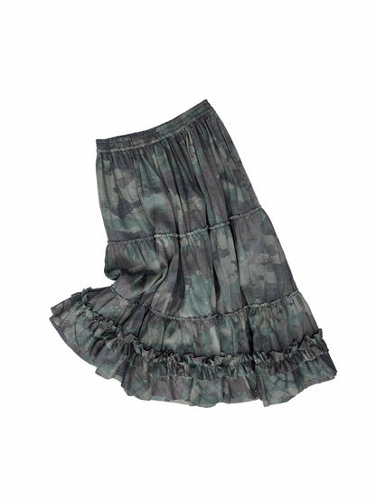 Camouflage Frayed Ruffle Layered Skirt
