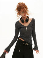 Wool Lace V-Neck Fitted Top