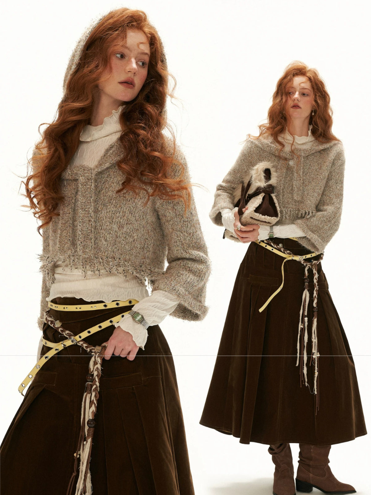 Textured Hooded Flare Sleeve Sweater