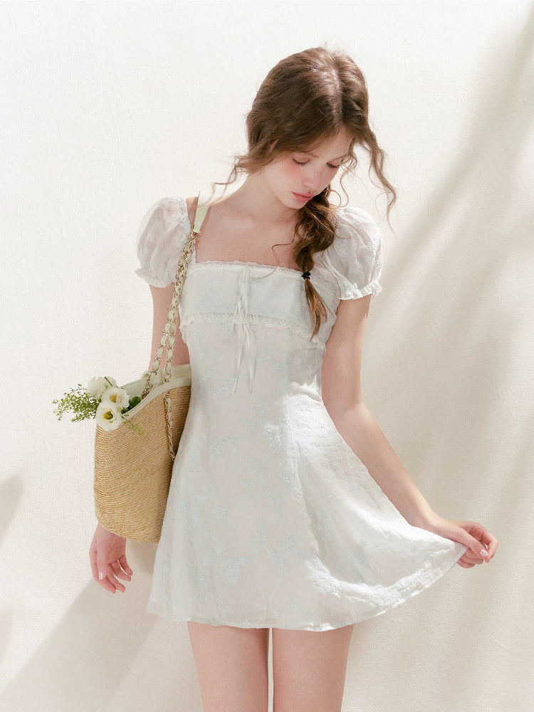 Embroidered Lace-Trim Dress