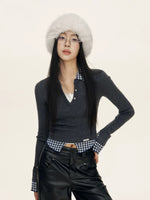 Gingham Layered Polo Knit Top