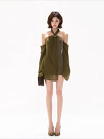 Green Halter Chiffon Dress