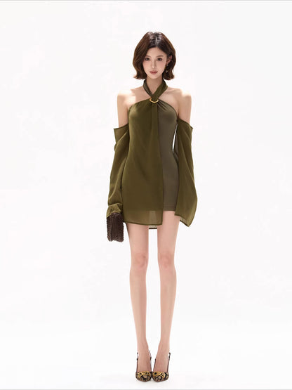 Green Halter Chiffon Dress