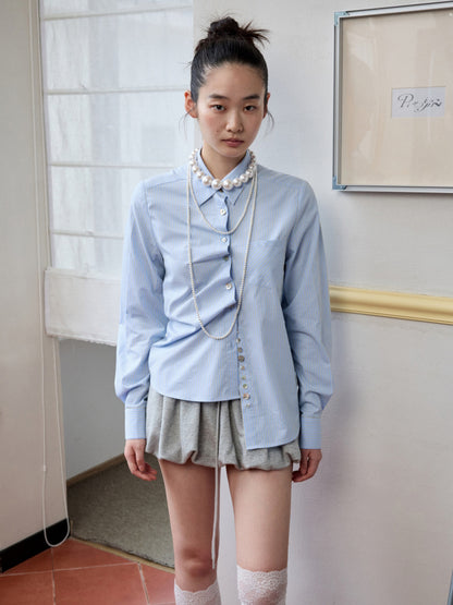 Solid Color Shell Button Fitted Shirt