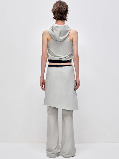 Color-block Hooded Zipper Vest &amp; Pant Set