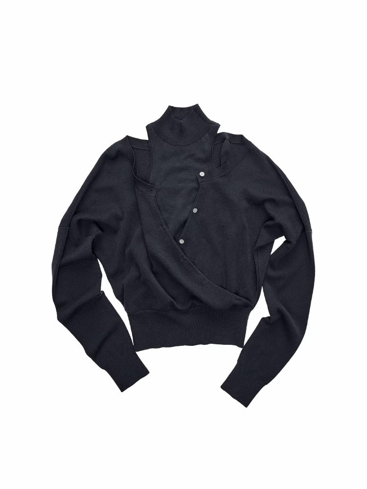 Acetate Cashmere Layered Cardigan