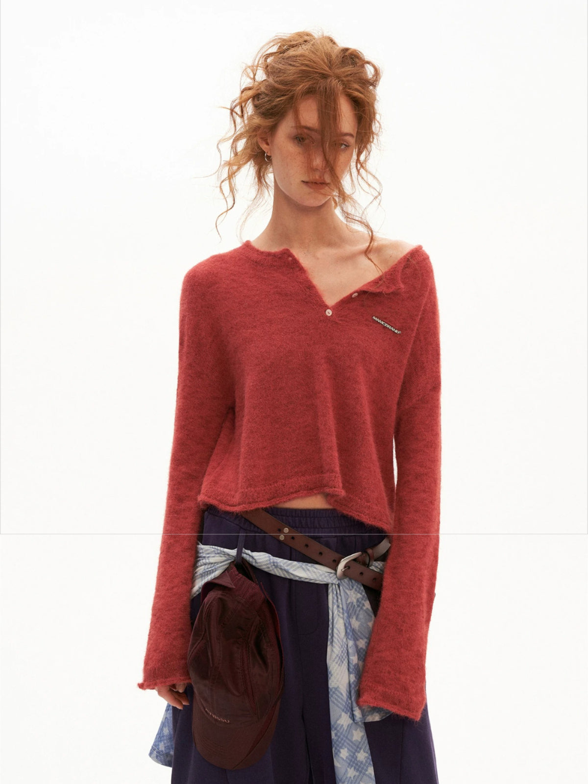 Mohair Open-Back Cropped Knit Sweater