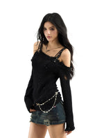 Distressed Off-Shoulder Knit Top