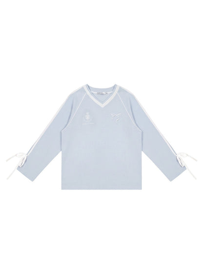 Contrast Bow Long Sleeve Tee
