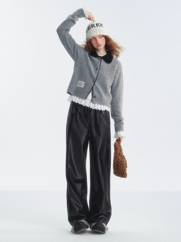 Loop‑Fleece Small Lapel Cardigan