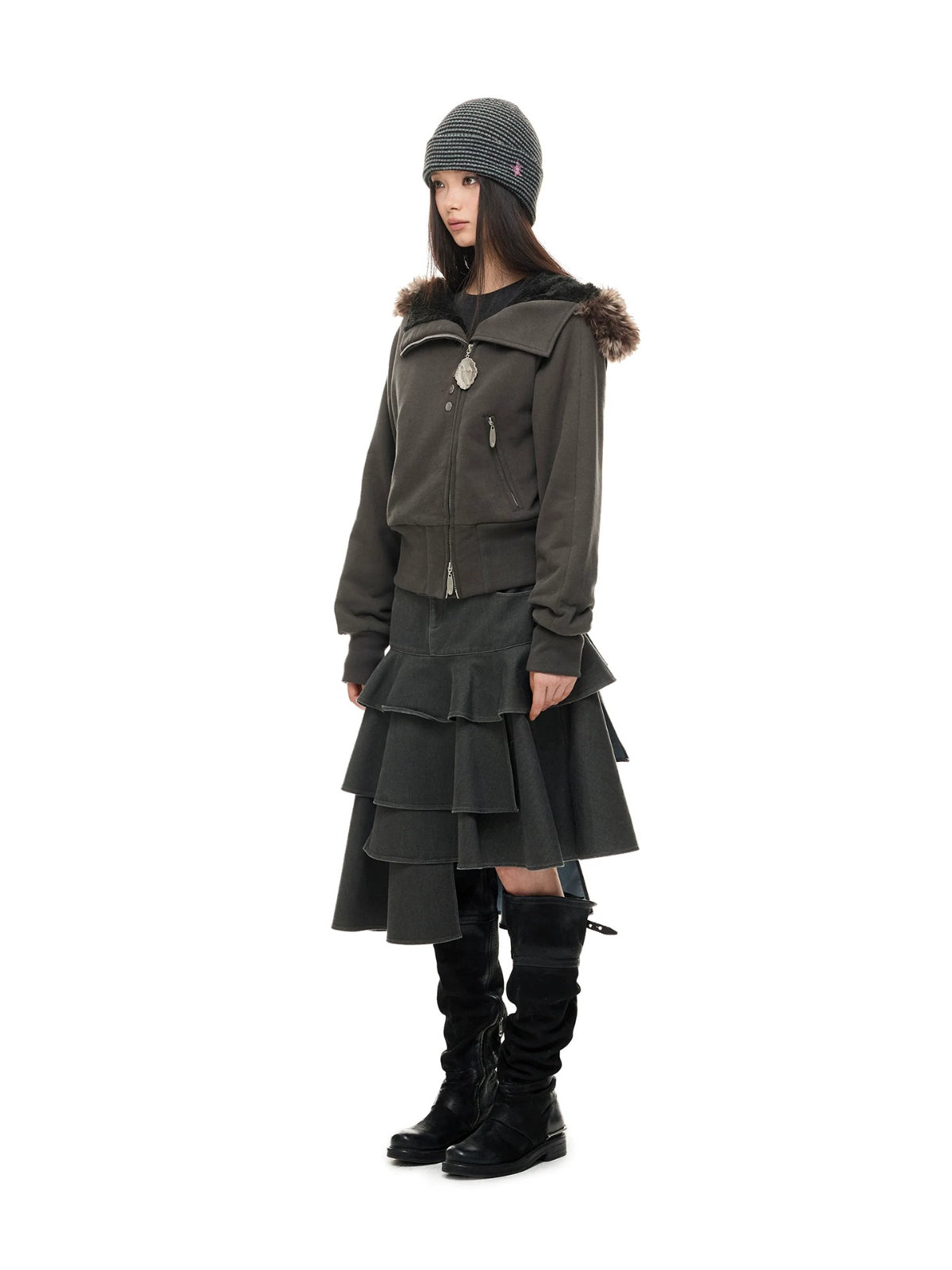 Hooded Cropped Fur Trim Jacket