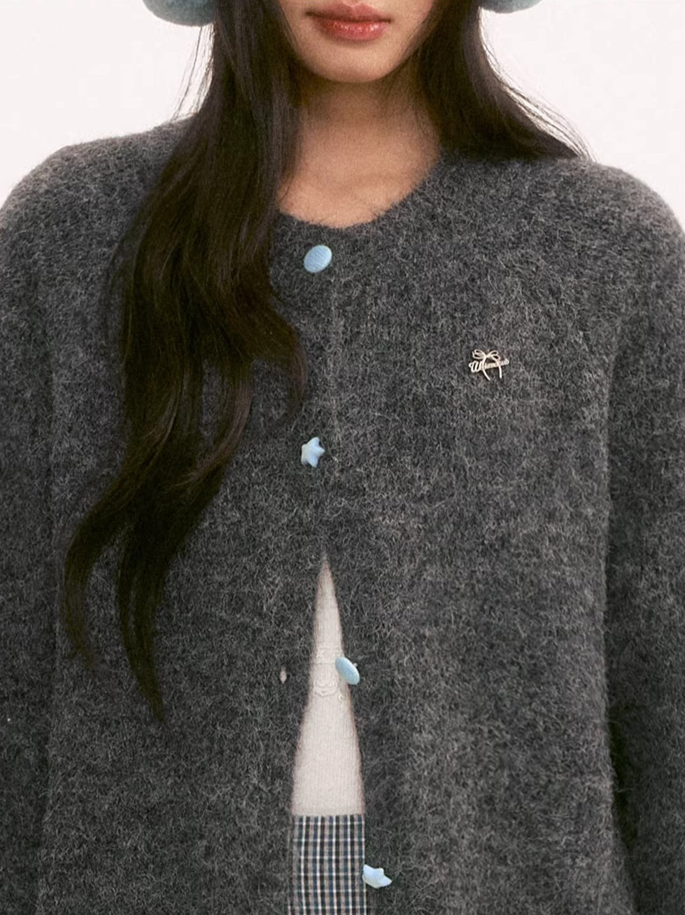 Gray Knit Crewneck Cardigan
