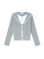 Navy Blue & Gray Sailor-Bow Knit Cardigan