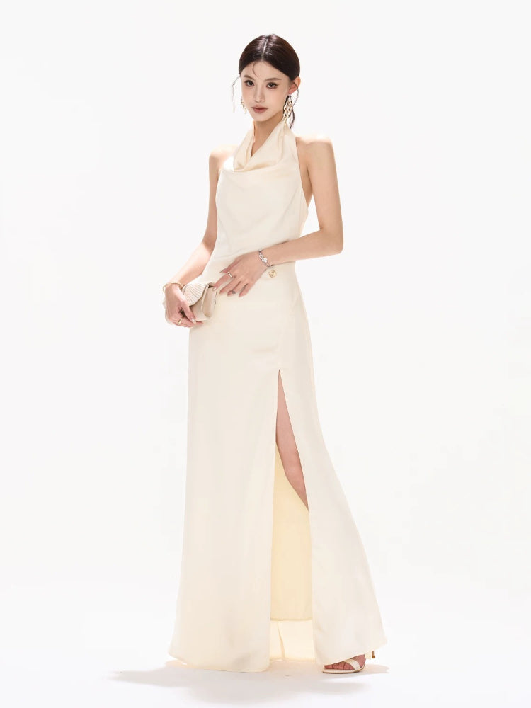 Ribbon Halter Satin Dress