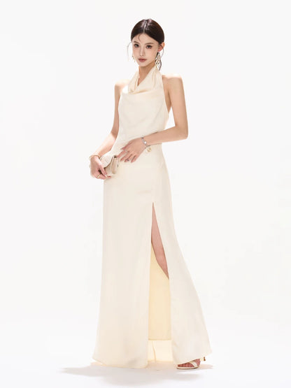Ribbon Halter Satin Dress