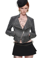 Double-Collar Faux Leather Jacket