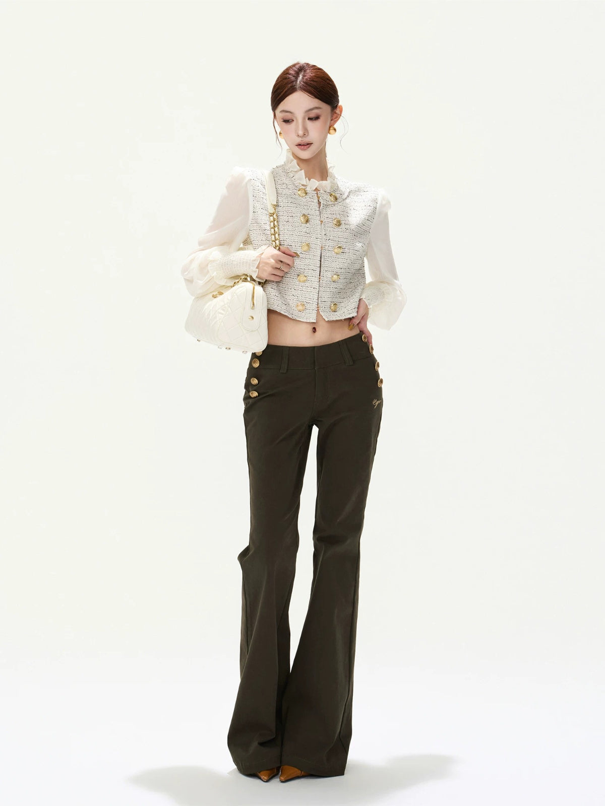Metal Button Flare Pants