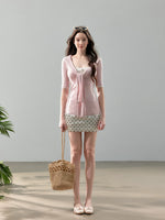 Knit Blouse & Polka Dot Satin Skirt Set