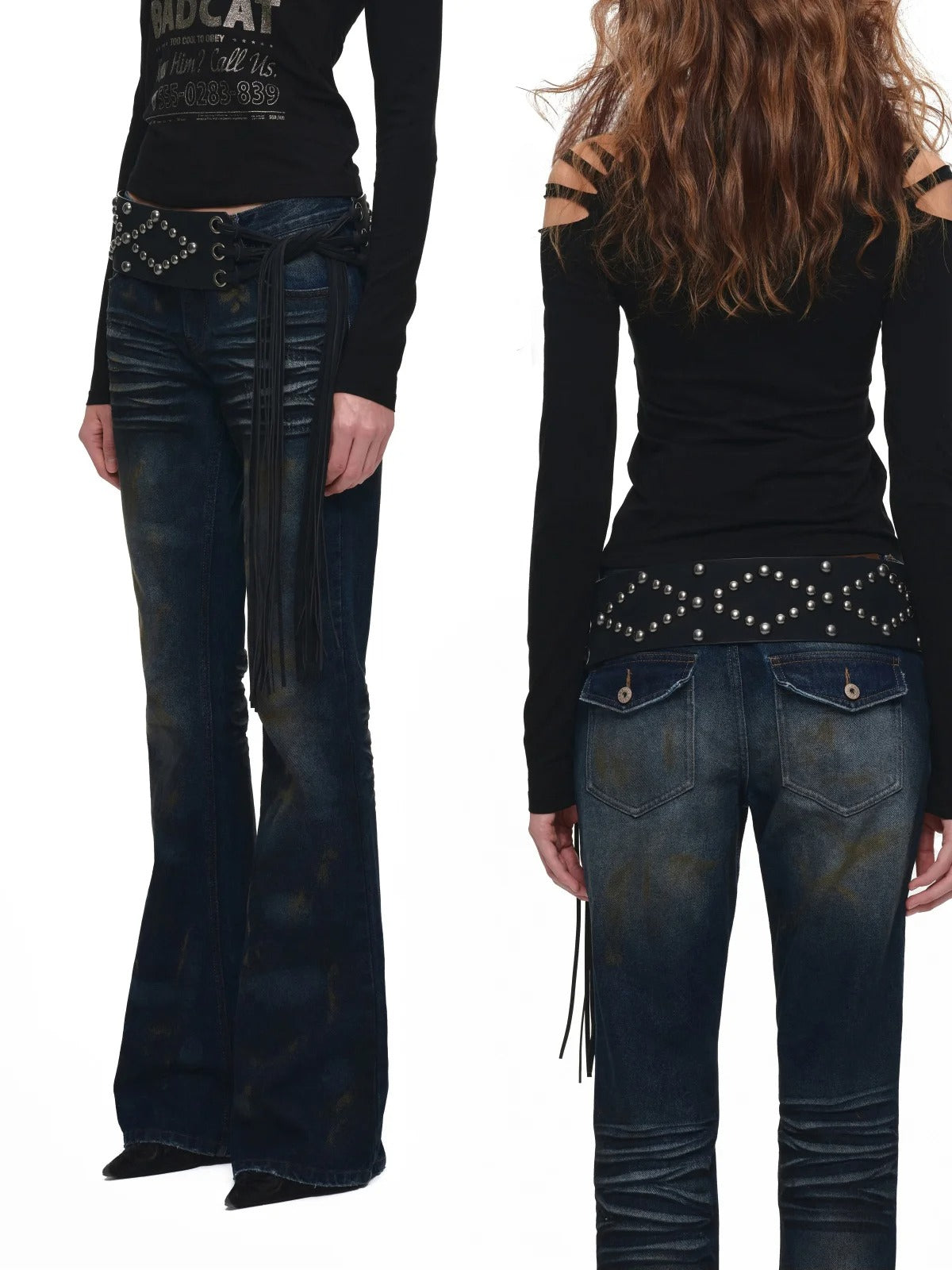 Vintage Studded Fringe Wide Waist Belt