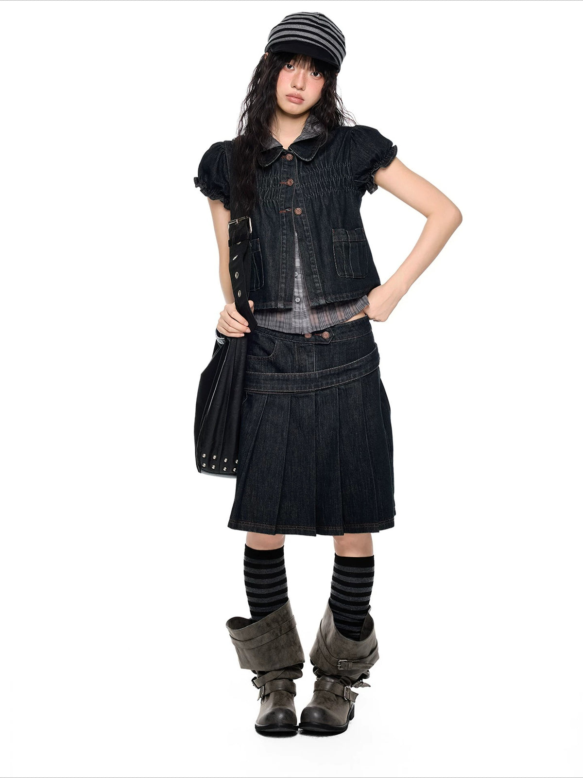 Puff Sleeve Denim Set