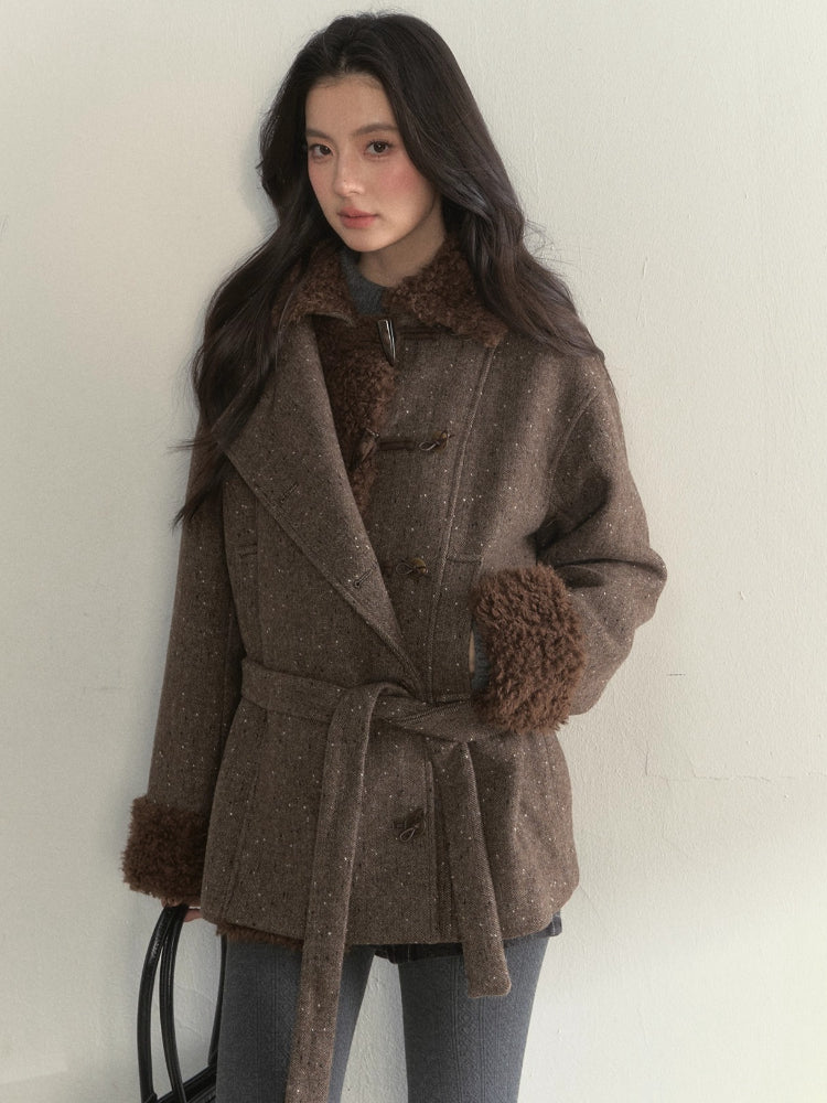 Fleece-Trim Wool Coat