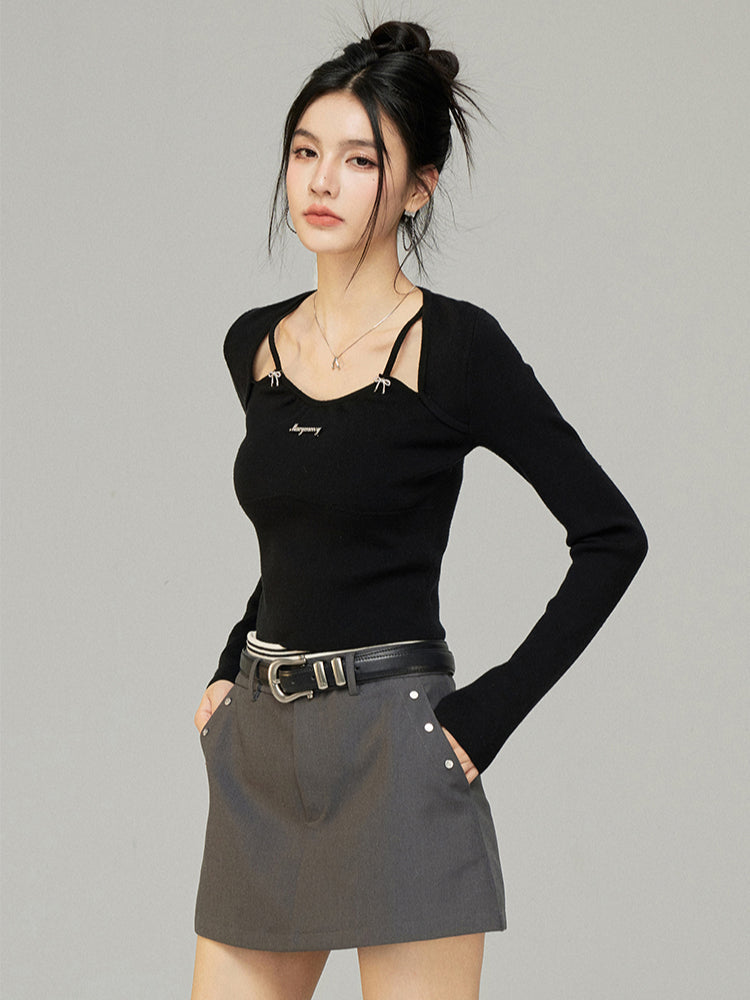 Black &amp; White Butterfly Knot Knit Top