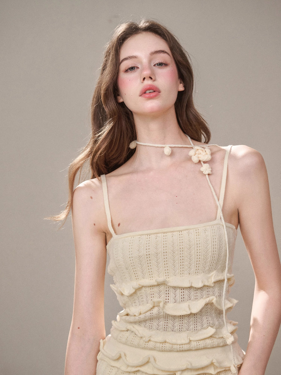 Hollow Out Cream Knit 3-Piece Set