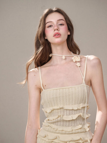 Hollow Out Cream Knit 3-Piece Set